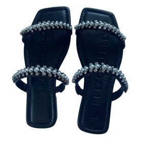 NWT Karl Lagerfeld Paris Penna Simulated Pearl Embellished Flat Sandals